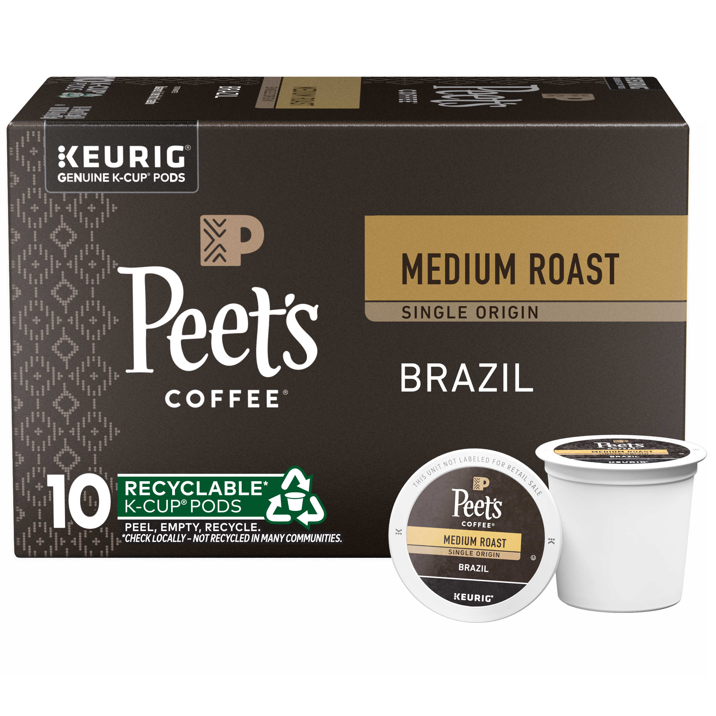 Peet's Coffee Single Origin Brazil K-Cup® Pods in a brown box