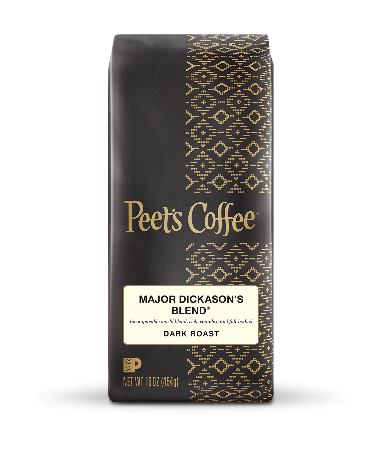 Peet's Coffee Major Dickason's Blend® Dark Roast Coffee beans in a brown 16 ounce bag